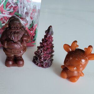 CHRISTMAS SET 5pc Resin Figurines REDS Santa Reindeer Tree HANDMADE Decor New